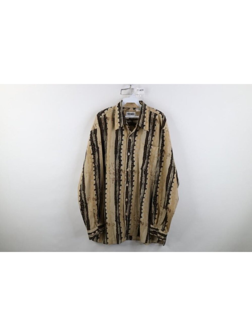 Vintage 90s Geometric Striped Collared Button Shirt Mens Size L Knit Long Sleeve